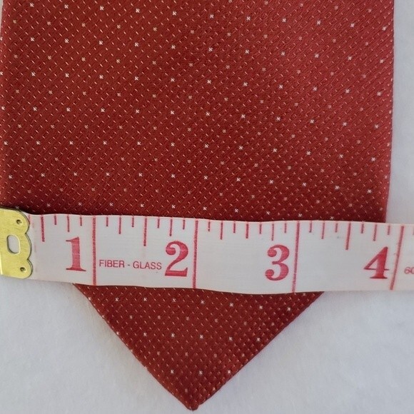 CALVIN KLEIN 100% SILK MEN'S TIE BRICK RED TINY POLKA DOTS, 3.75" WIDE - Picture 3 of 6